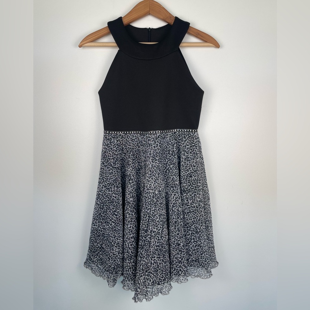 Belle Badgley Mischka Girls Dress 14 Black Tulle Leopard Party Dress Formal